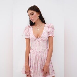 For Love and Lemons Pink Petunia Puff Sleeve Mini Dress